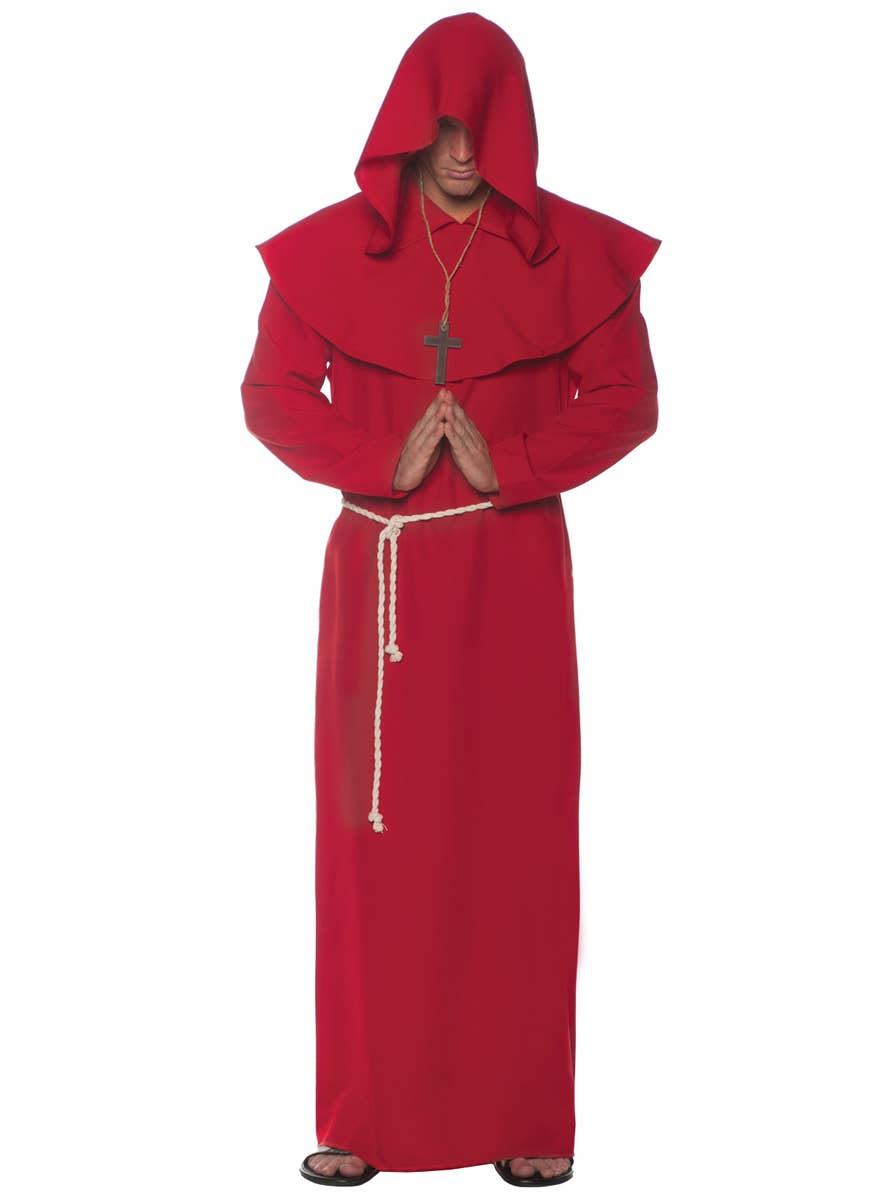 Red Hooded Monk Robe Costume | Plus Size Red Monk Costume for Men