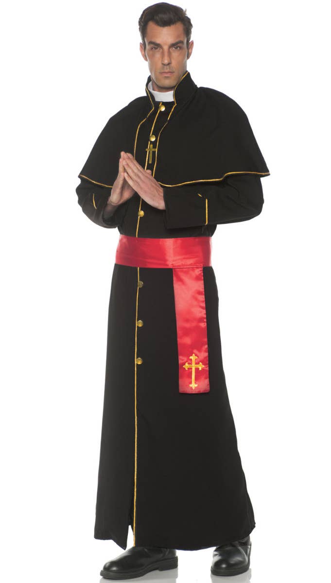 Black Cardinal Priest Costume Robe | Vatican Mens Religious Dress Up