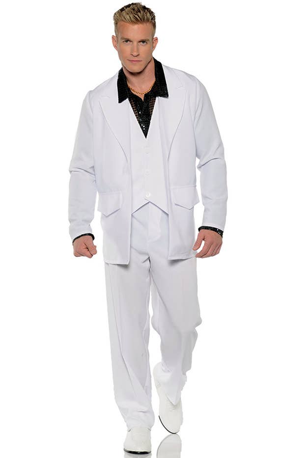 Plus Size White Saturday Night Fever Outfit Disco Costume for Men
