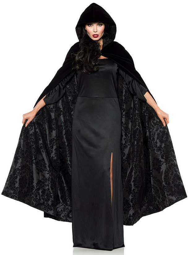 Full Length Black Cloak with Satin Flocking Lining