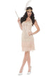 Women's Soft Cream Champagne Beaded 20's Flapper Fancy Dress Costume Main Image