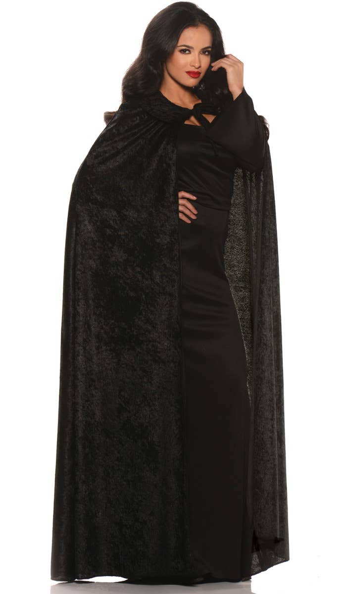 Velvet Black Adults Halloween Costume Cape with Collar - Alternate Image