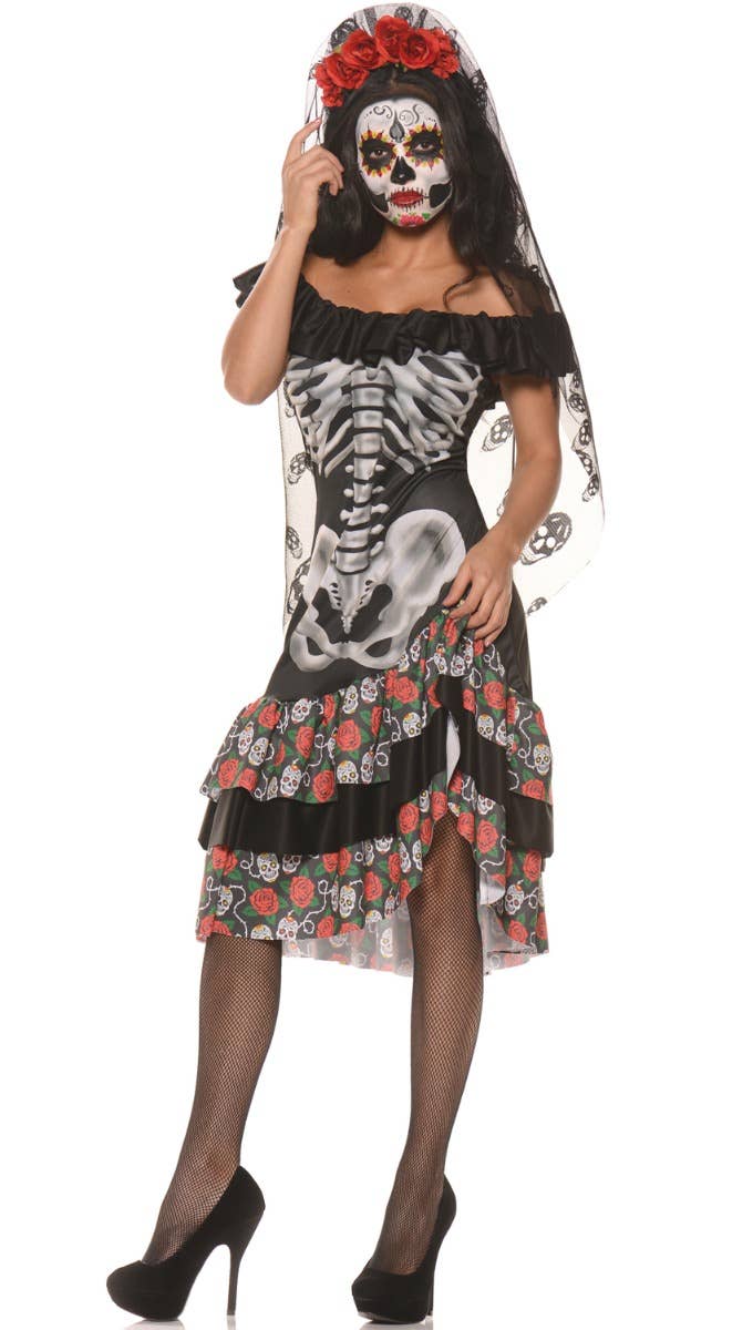 Women's Day of the Dead Halloween Fancy Dress Costume Main Image