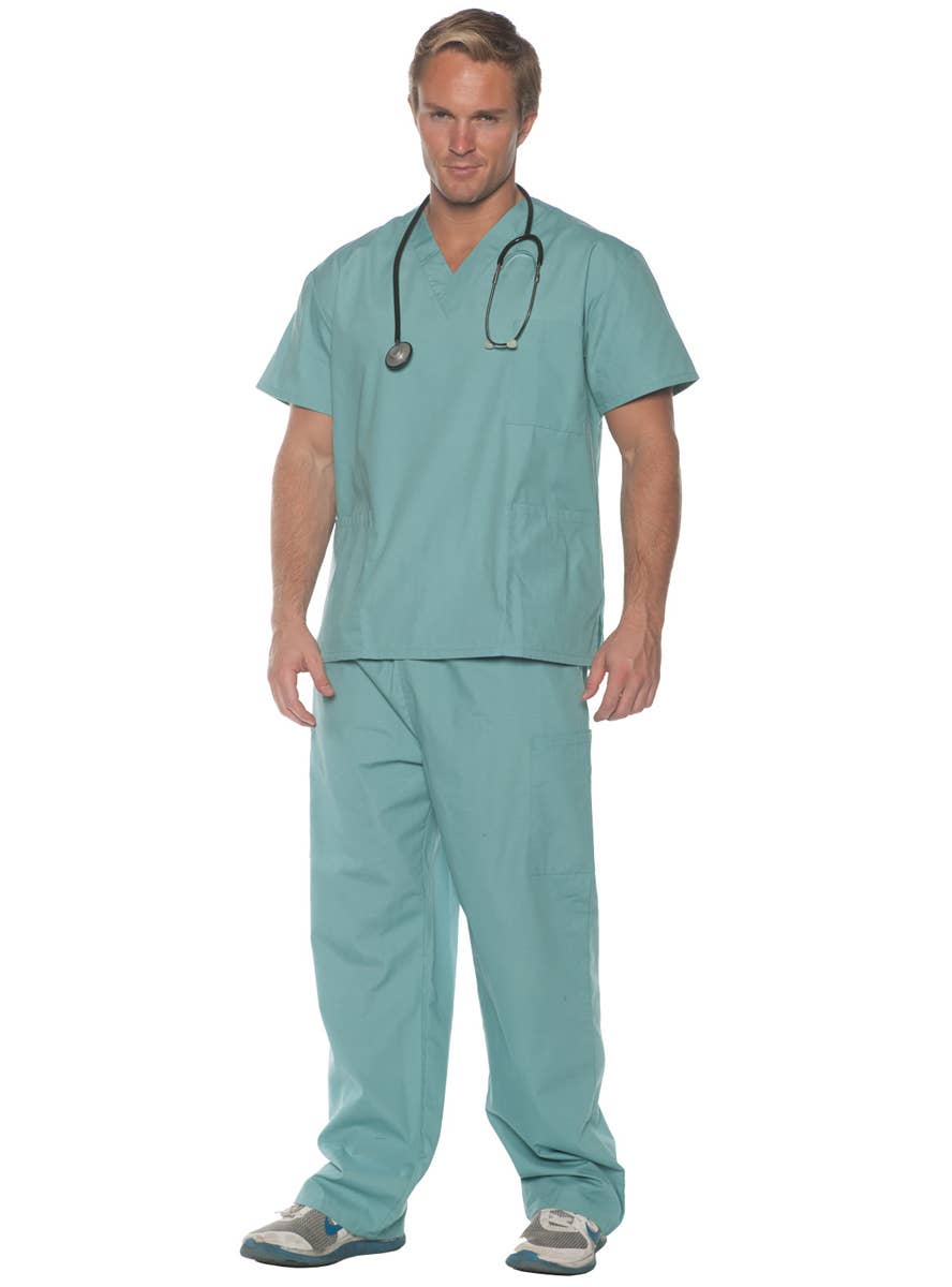 Plus Size Green Doctor Scrubs Uniform Costume for Men - Main Image