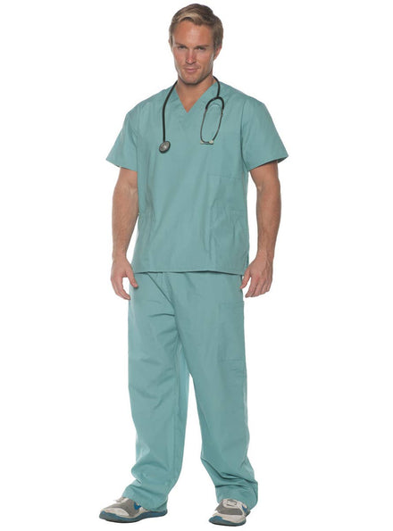Plus Size Green Doctor Scrubs Uniform Costume for Men - Main Image