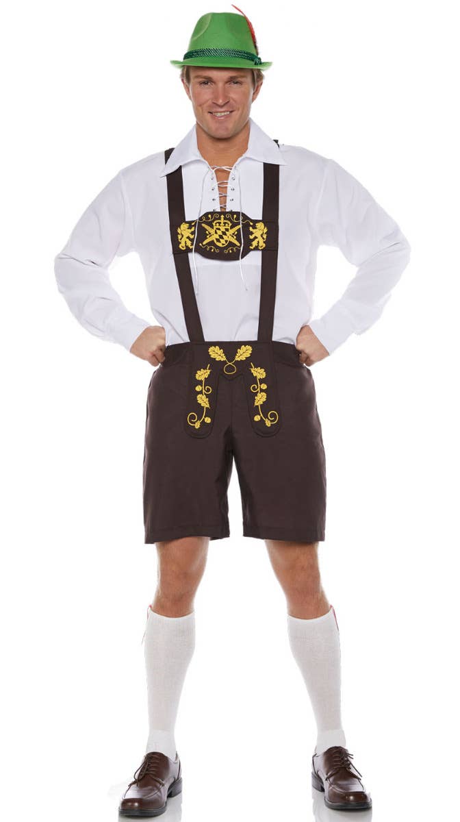 Men's Classic Brown Oktoberfest Lederhosen Fancy Dress Costume Main Image