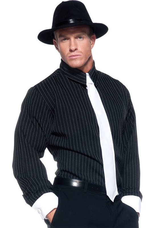 Men's Black Striped 1920's Gangster Costume Shirt