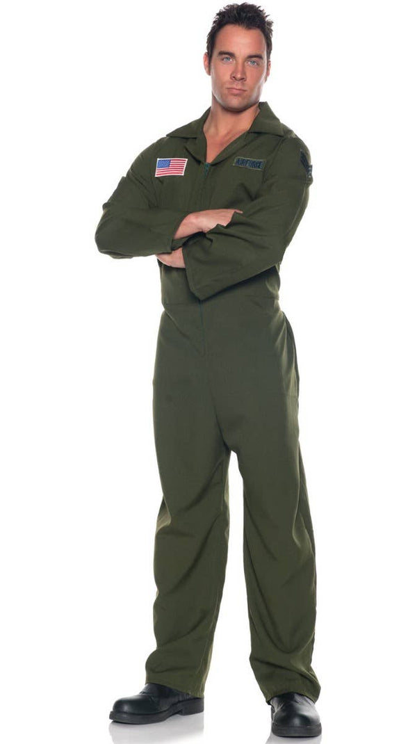 Green Aviator Flight Suit Jumpsuit Mens Air Force Uniform Dress Up