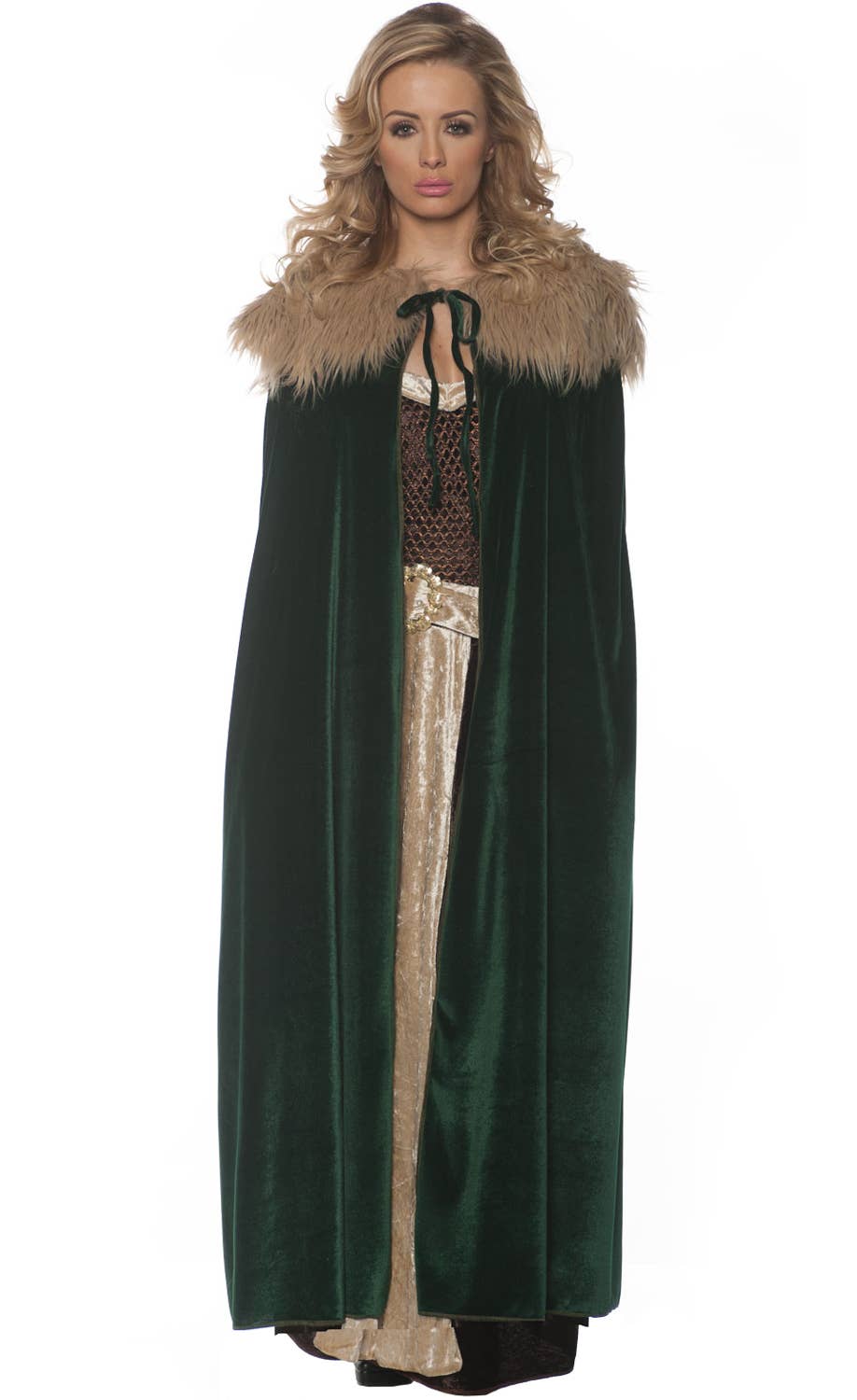Medieval Costume Cape | Womens Green Cape with Faux Fur Medieval Costume Cape | Womens Green Cape with Faux Fur