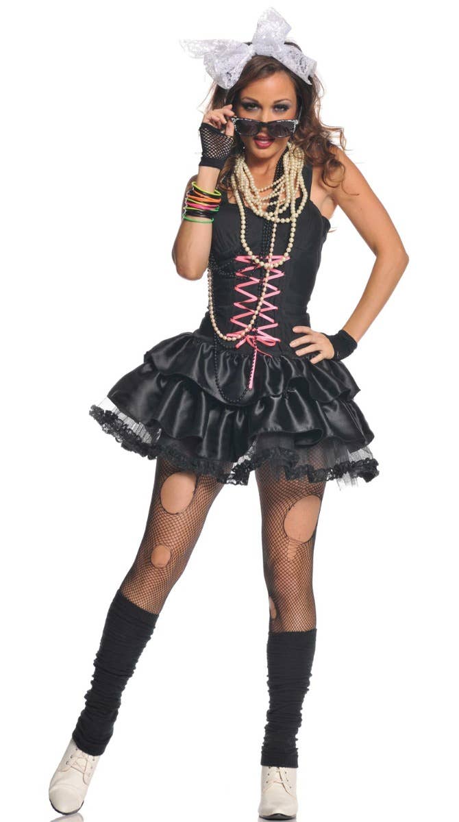 Womens Black 1980s Fancy Dress Costume | Womens Madonna Costume Womens Black 1980s Fancy Dress Costume | Womens Madonna Costume