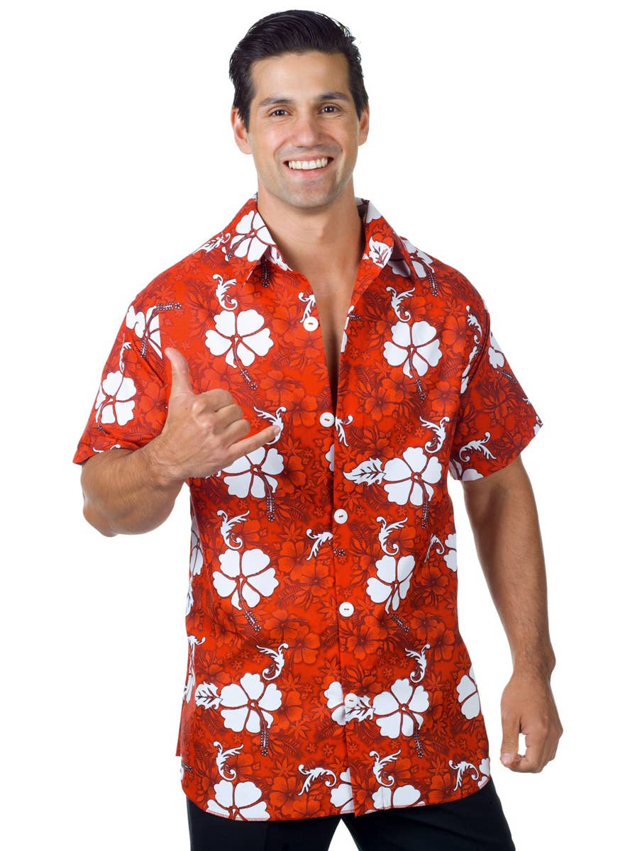 Mens Hawaiian Costume Mens Red Hawaiian Shirt - Main Image