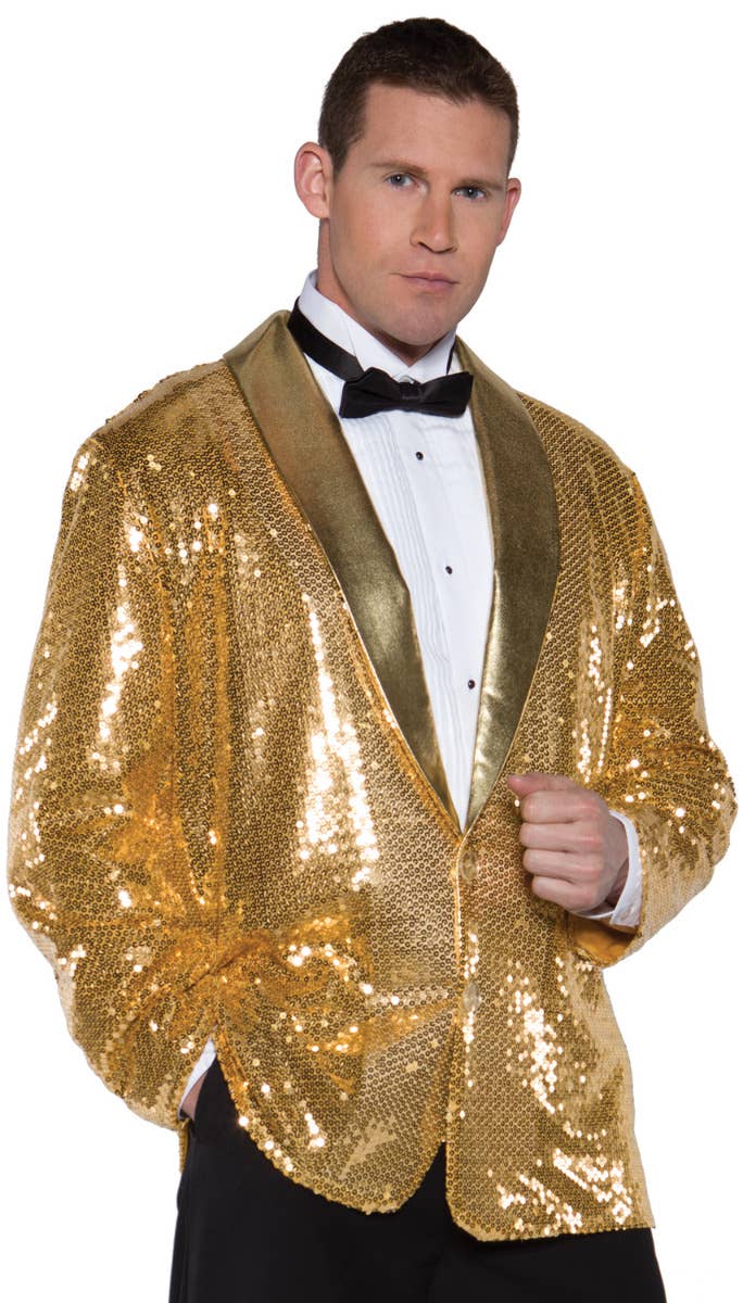 Plus Size Mens Sequin Tuxedo Jackets Metallic Gold Sequinned