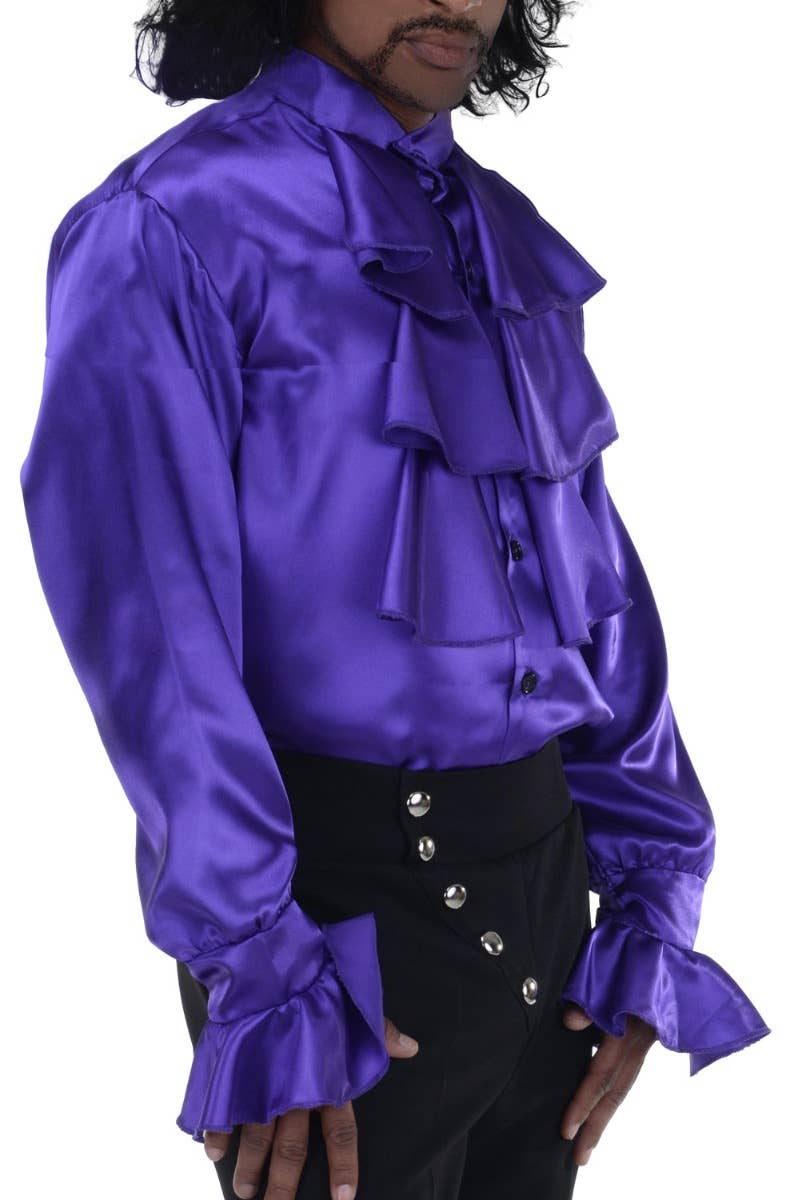 Men's Purple Prince 80s Dress Up Satin Costume Top - Close Image