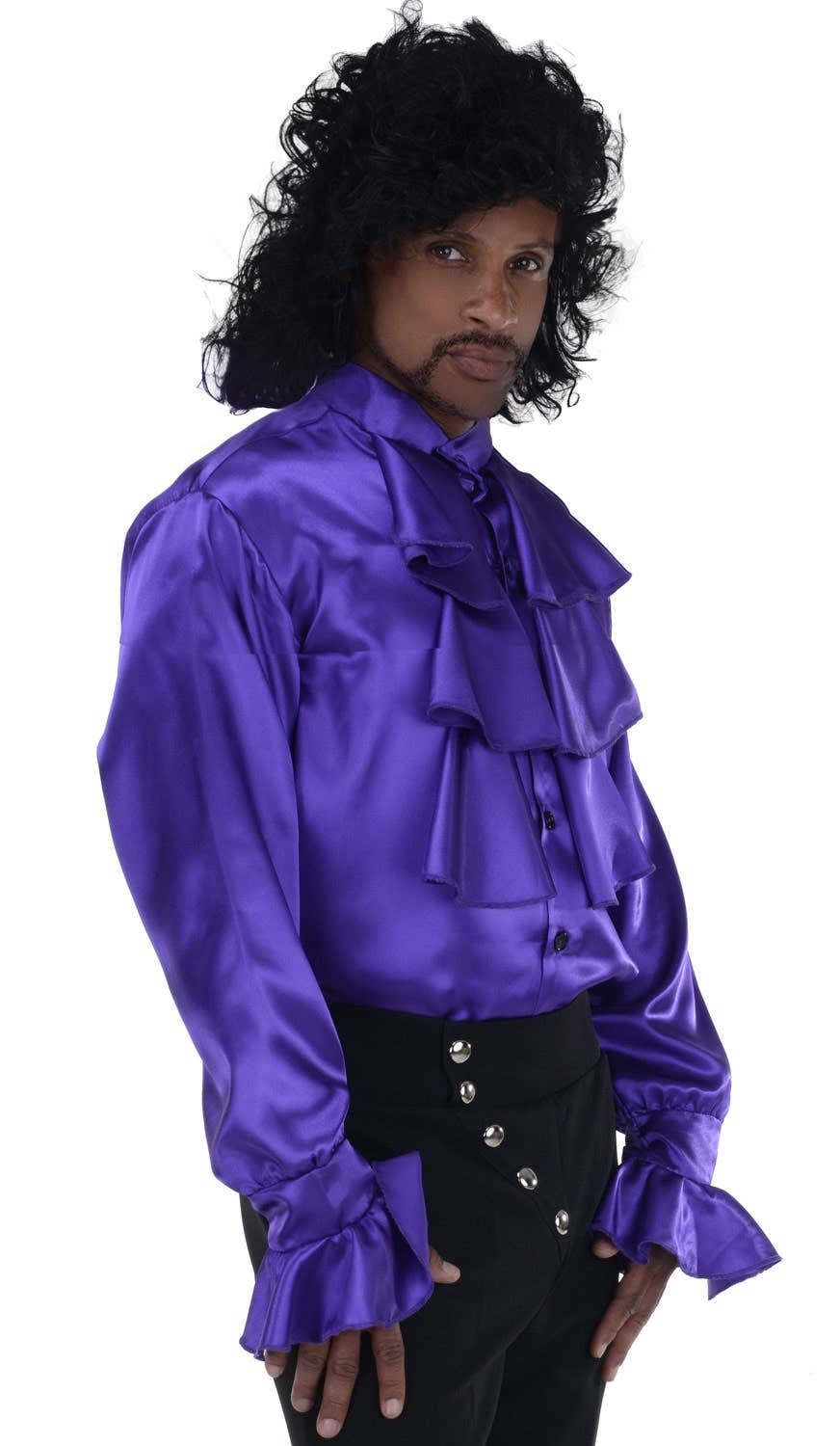 Plus Size Purple Ruffled Satin Shirt | Mens Pop Prince Costume Top