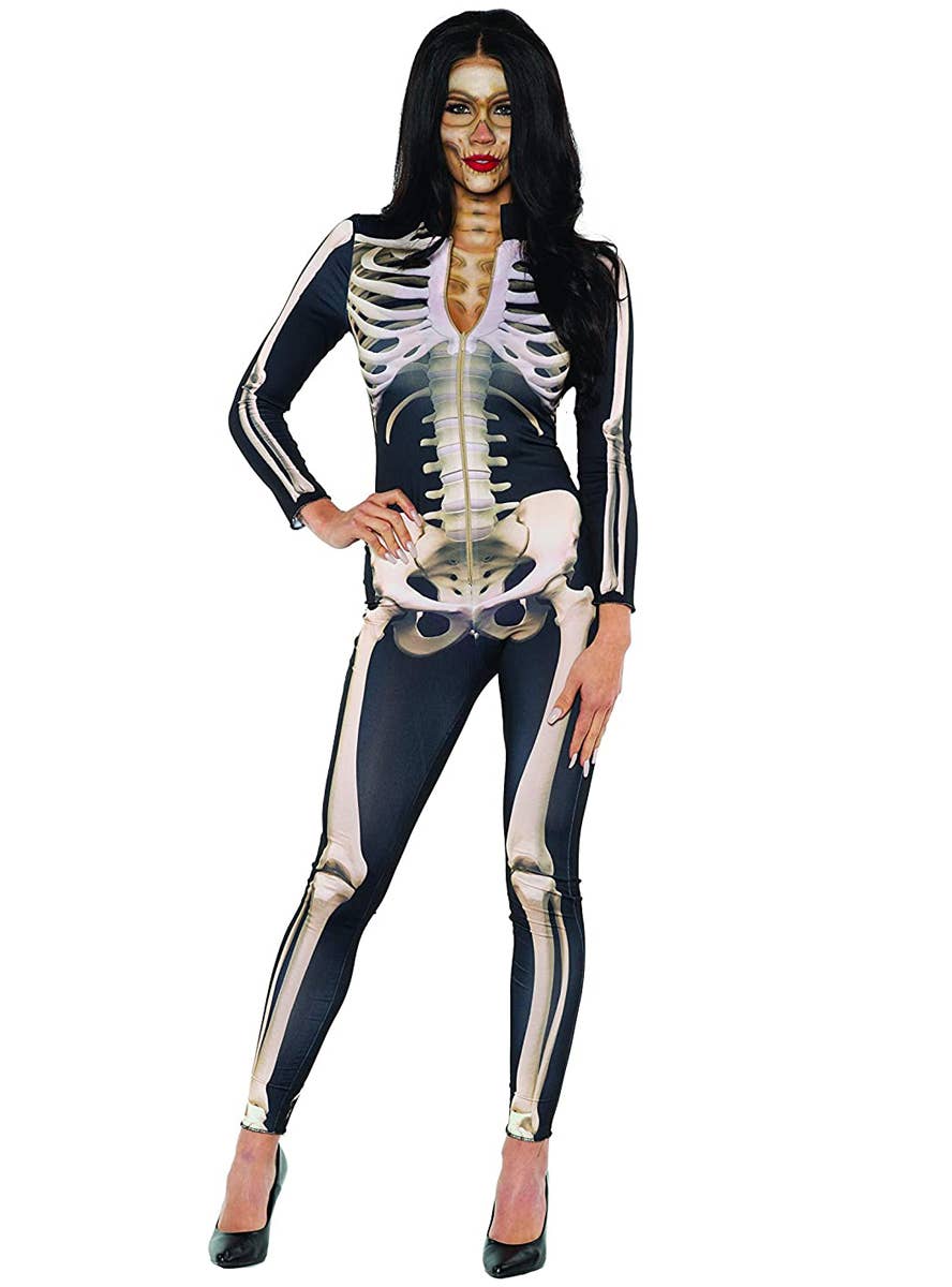 Women's Sexy Skeleton Catsuit Halloween Dress Up Costume Main Image