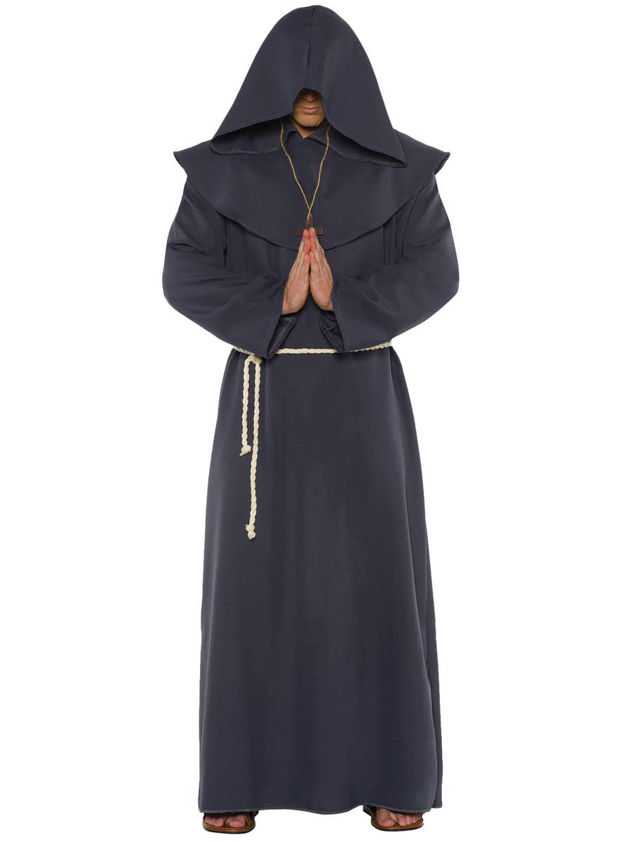 Plus Size Men's Grey Hooded Robe Fancy Dress Costume - Main Image