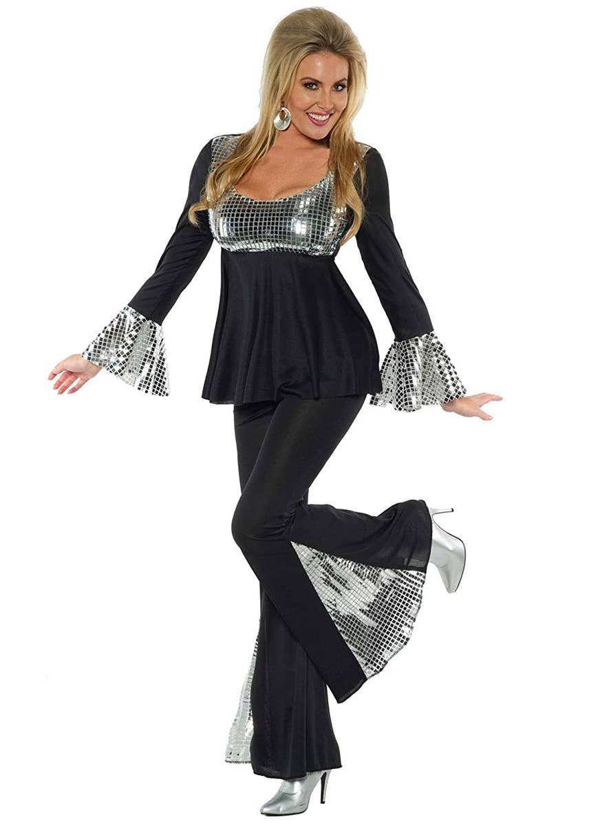 Disco Fever Black and Silver Womens 70s Costume - Main Image