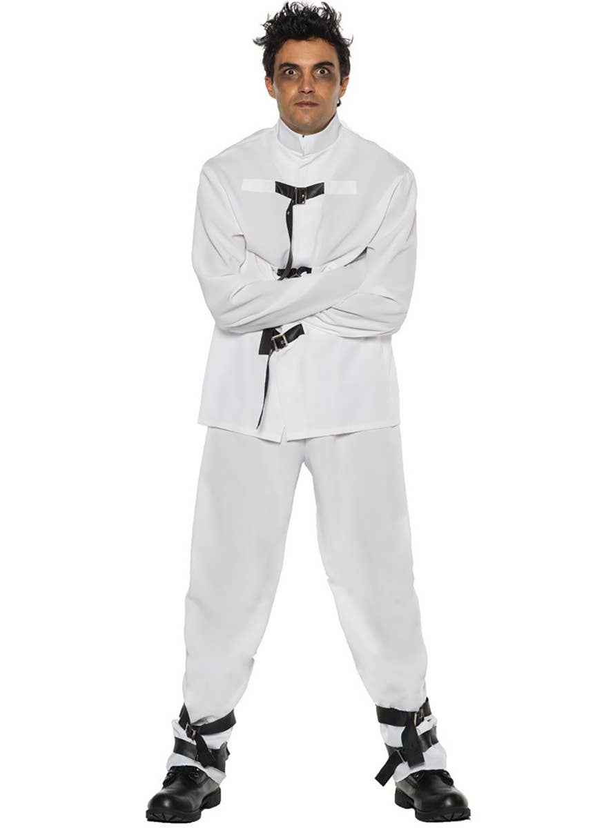 Full White Prisoner Straitjacket Outfit | Mens Asylum Madness Costume