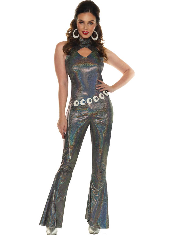 Womens Silver Shimmer Disco Queen 70s Costume - Main Image