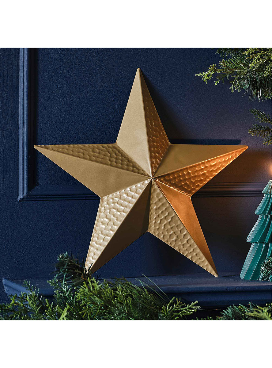 Velvet Luxe Gold Hammered Metal Christmas Star Decoration 35cm – Lifestyle Image