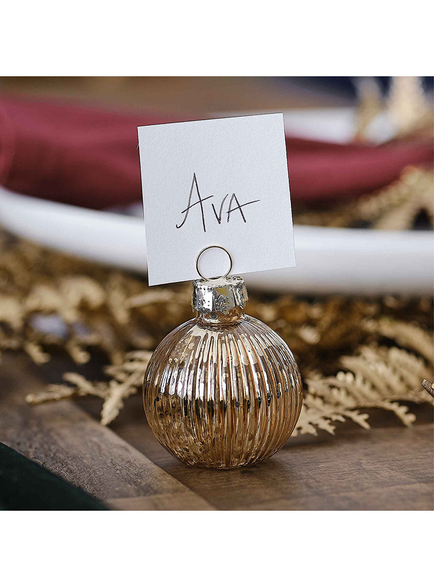 Velvet Luxe Gold Bauble Place Card Holders 4 Pack – Lifestyle Image