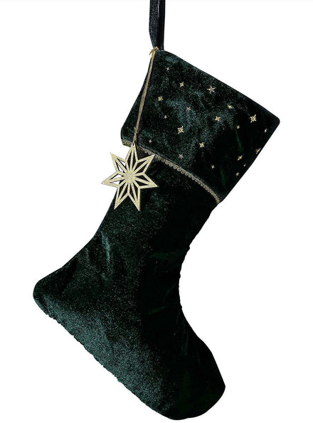 Velvet Luxe Green Embroidered Christmas Stocking 42cm – Main Image