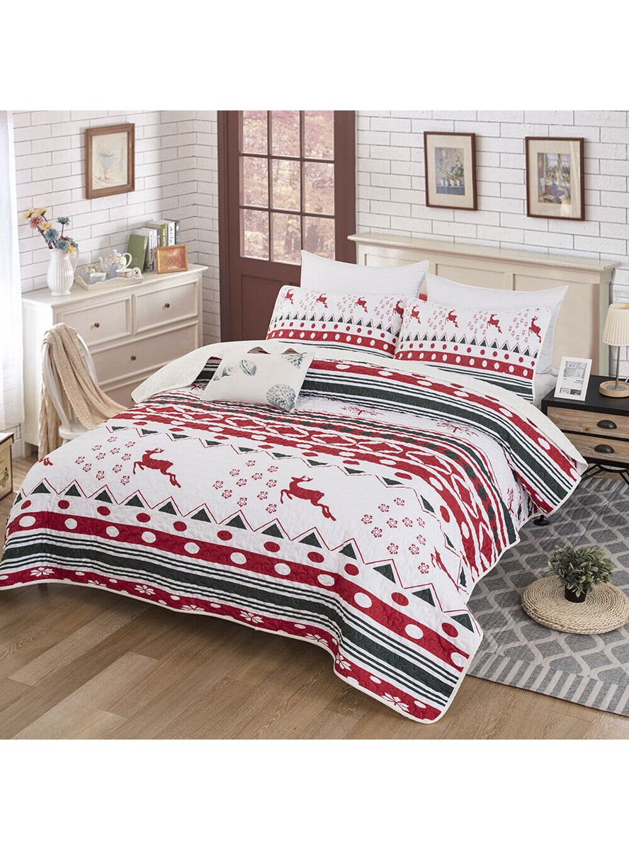 Vintage Christmas Print Queen Size Quilt Cover Set