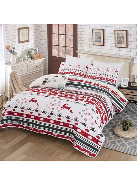 Vintage Christmas Print Queen Size Quilt Cover Set