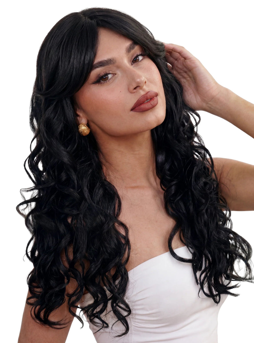 Ash Womens Long Black Bouncy Curls Wig