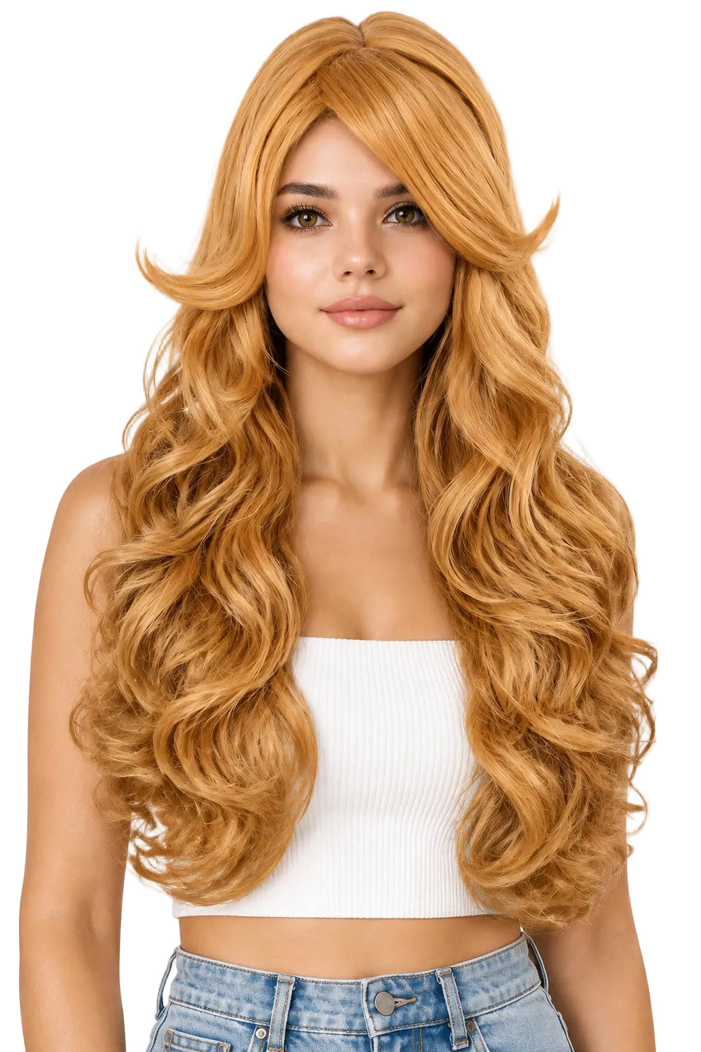 Ash Womens Long Copper Blonde Bouncy Curls Wig