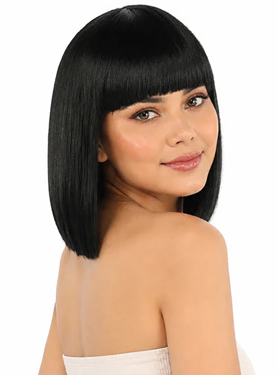 Claudia Womens Sleek Black Bob Wig with Fringe