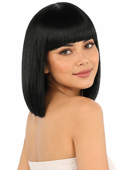 Claudia Womens Sleek Black Bob Wig with Fringe