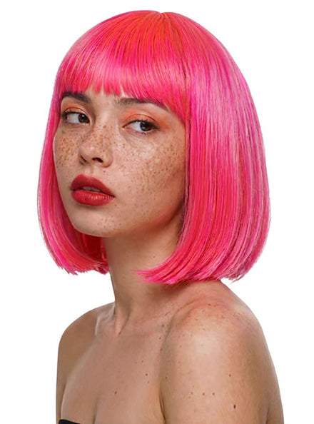 Claudia Womens Sleek Pink Bob Wig with Fringe