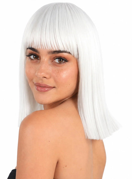 Claudia Womens Sleek White Bob Wig with Fringe