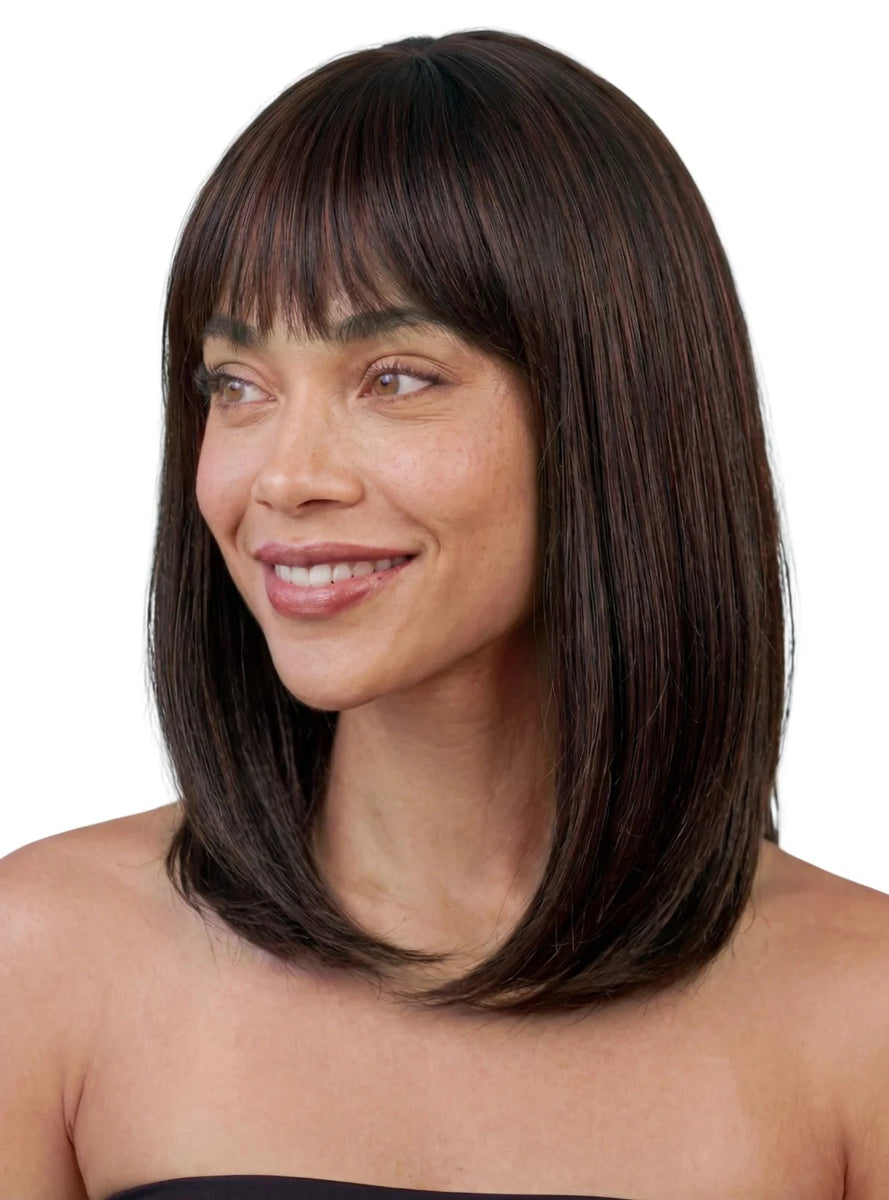 Elle Womens Auburn Sleek Bob Wig with Bangs