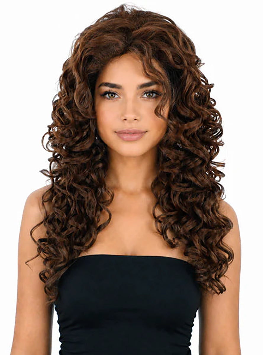 Iris Womens Long Extra Curly Brown Wig