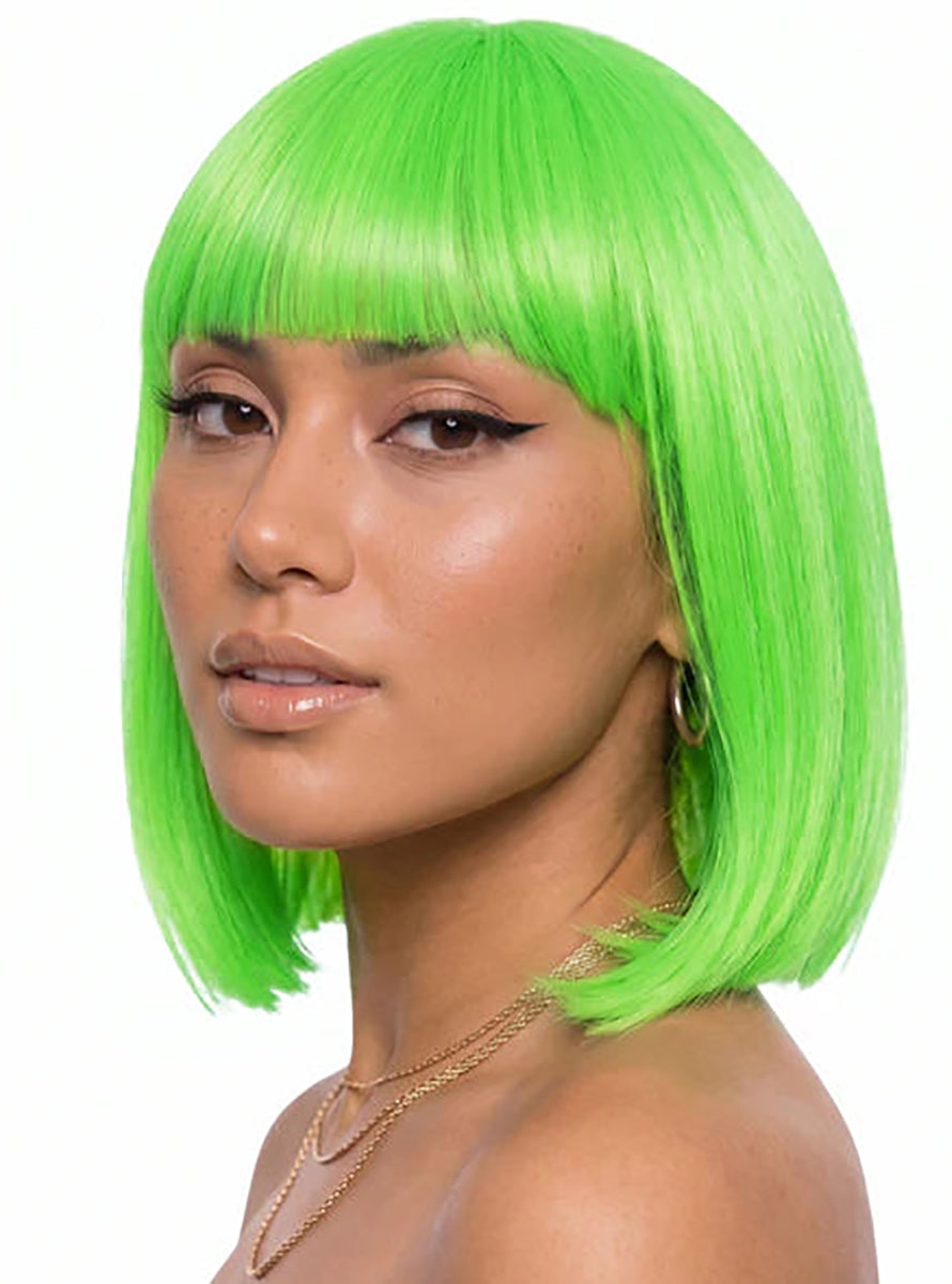 Jessie Womens Short Green Bob with Blunt Bangs