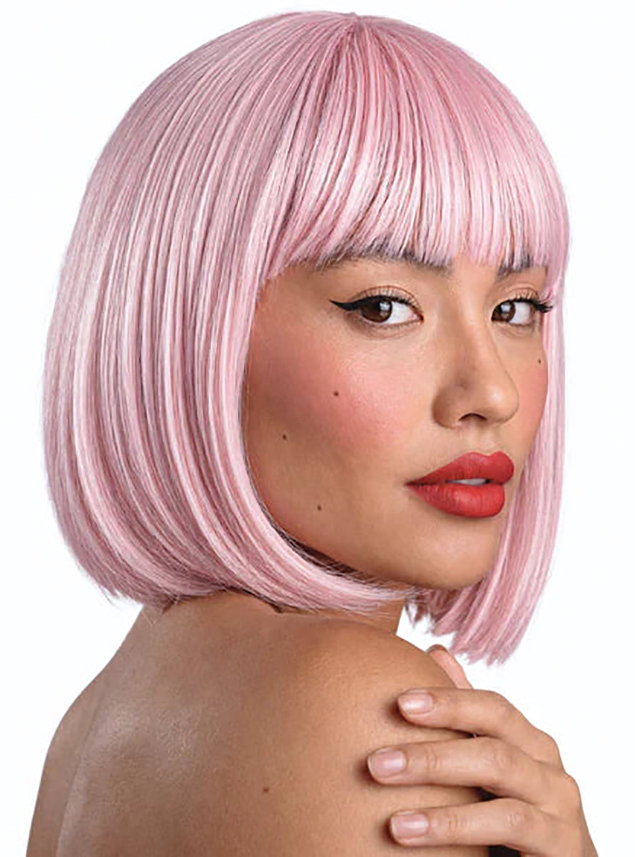 Jessie Womens Short Pink Bob with Blunt Bangs