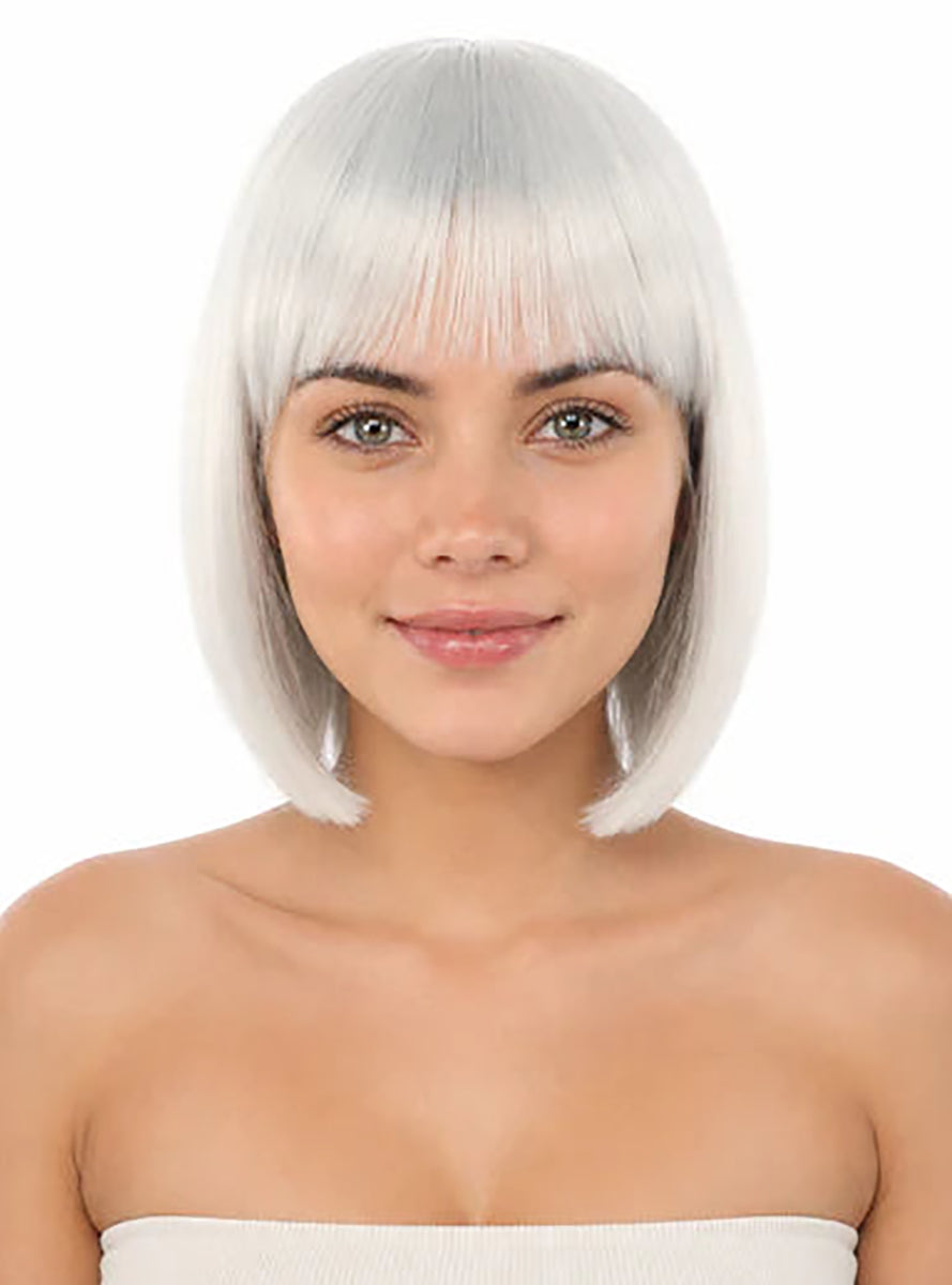 Jessie Womens Short White Bob with Blunt Bangs