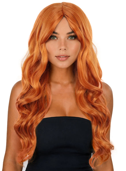 Maddie Long Ginger Wavy Wig with Centre Part