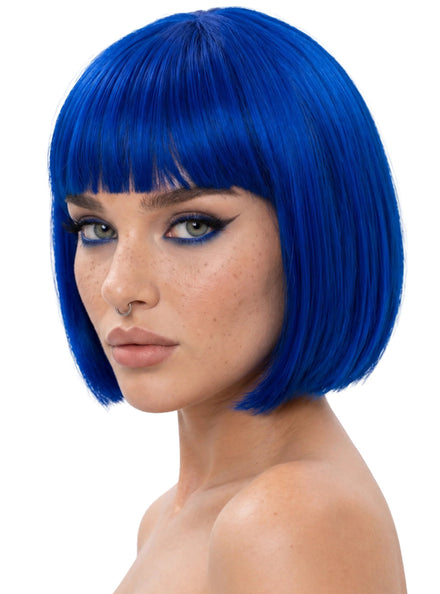 Margot Womens Short Blue Cropped Bob with Fringe