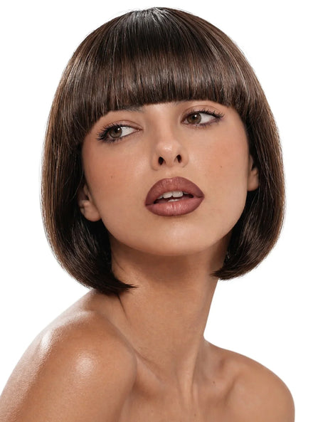 Margot Womens Short Brown Cropped Bob with Fringe