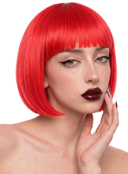 Margot Womens Short Red Cropped Bob with Fringe