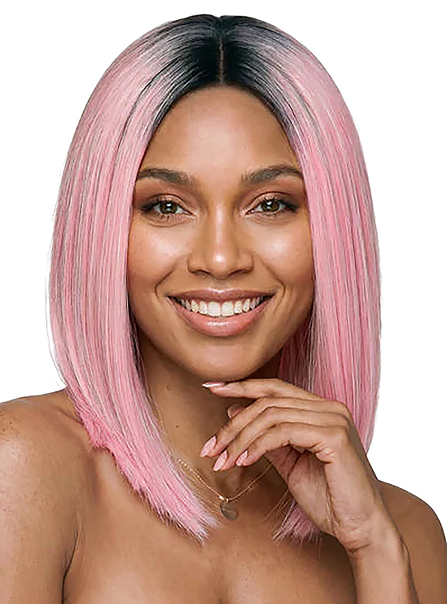 Natalia Pink Blunt Cut Bob with Dark Roots