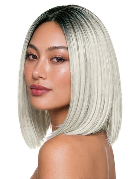 Natalia Silver Blunt Cut Bob with Dark Roots