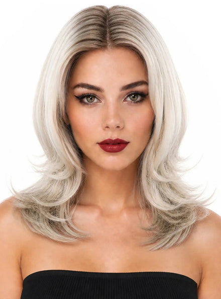 Nova Womens Ice Blonde Soft Waves Wig with Dark Roots