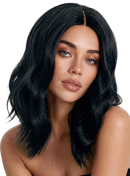 Sienna Wavy Black Long Bob with Centre Part
