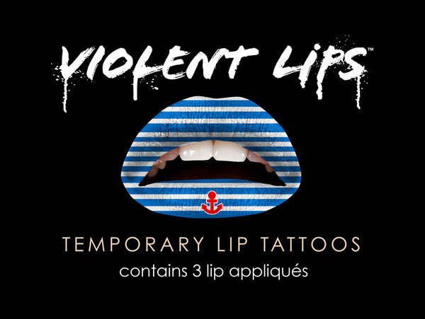 Temporary Blue and White Navy Sailor Lips Tattoo Applique by Violent Lips Image 2