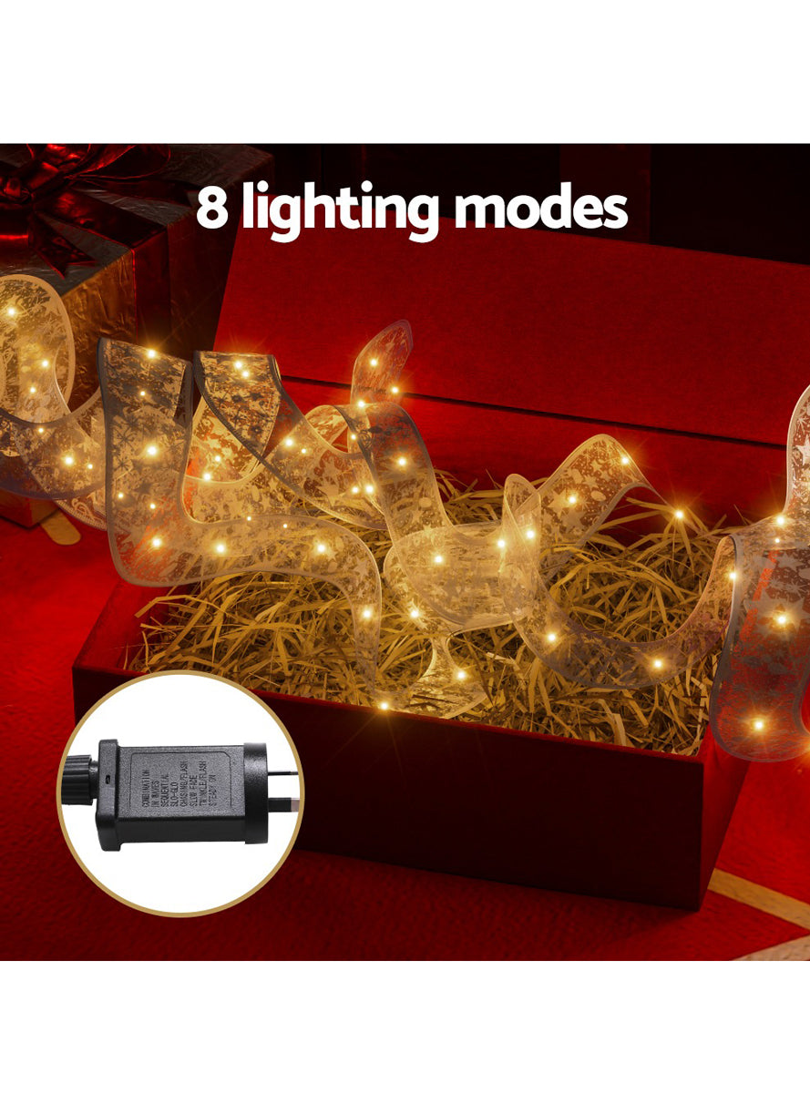Warm White Jingle Jollys 20 Metre Light Up Christmas Ribbon - Information Image 2