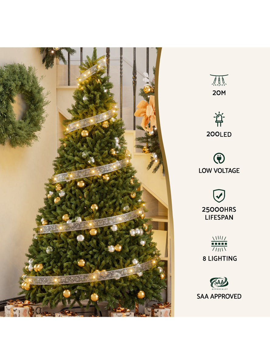 Warm White Jingle Jollys 20 Metre Light Up Christmas Ribbon - Information Image